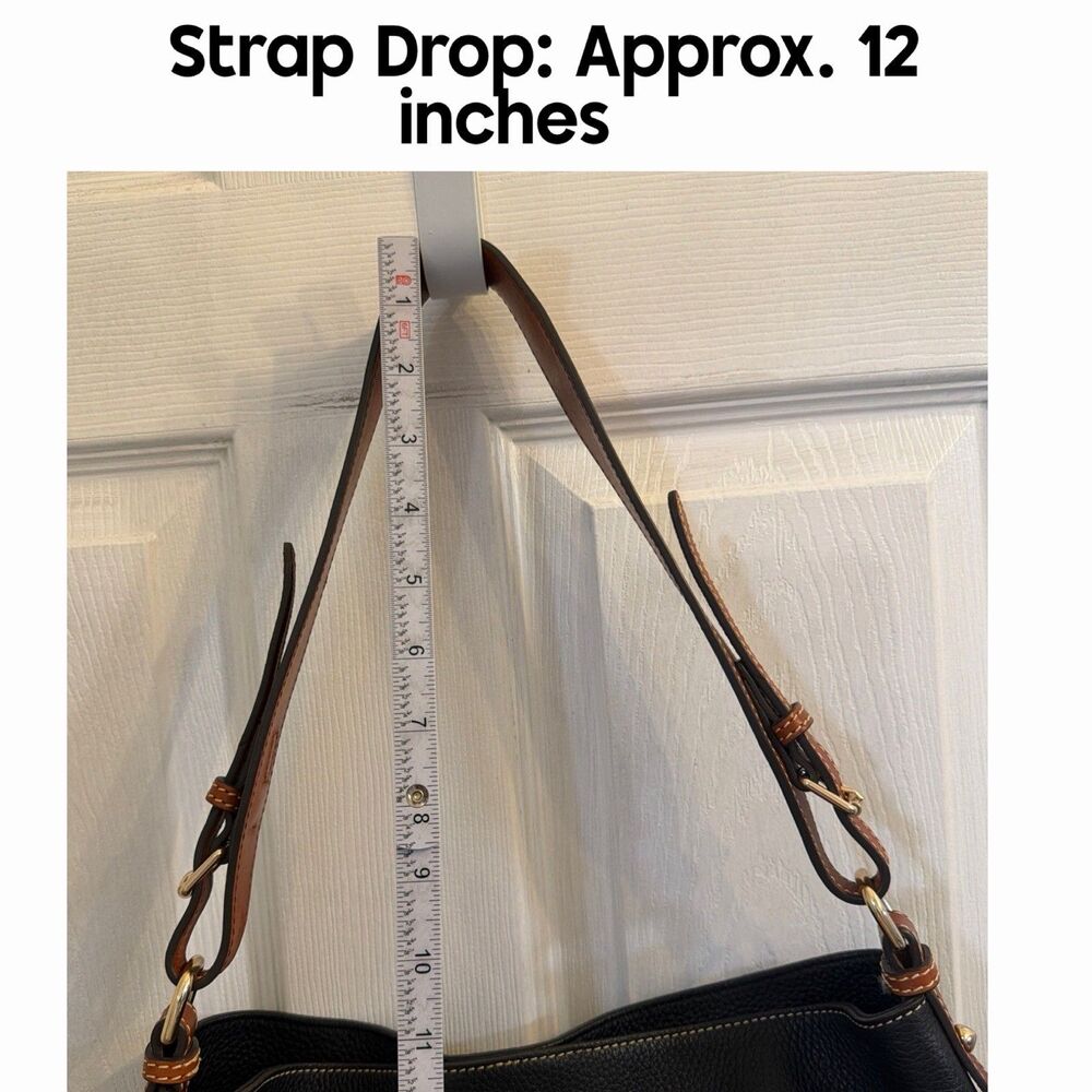 Dooney & Bourke Black Pebbled Leather Brown Trim Large Hobo Shoulder Bag - Picture 6 of 9